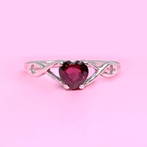 GARNET STERLING SILVER HEART RING SEMIPRECIOUS STONE